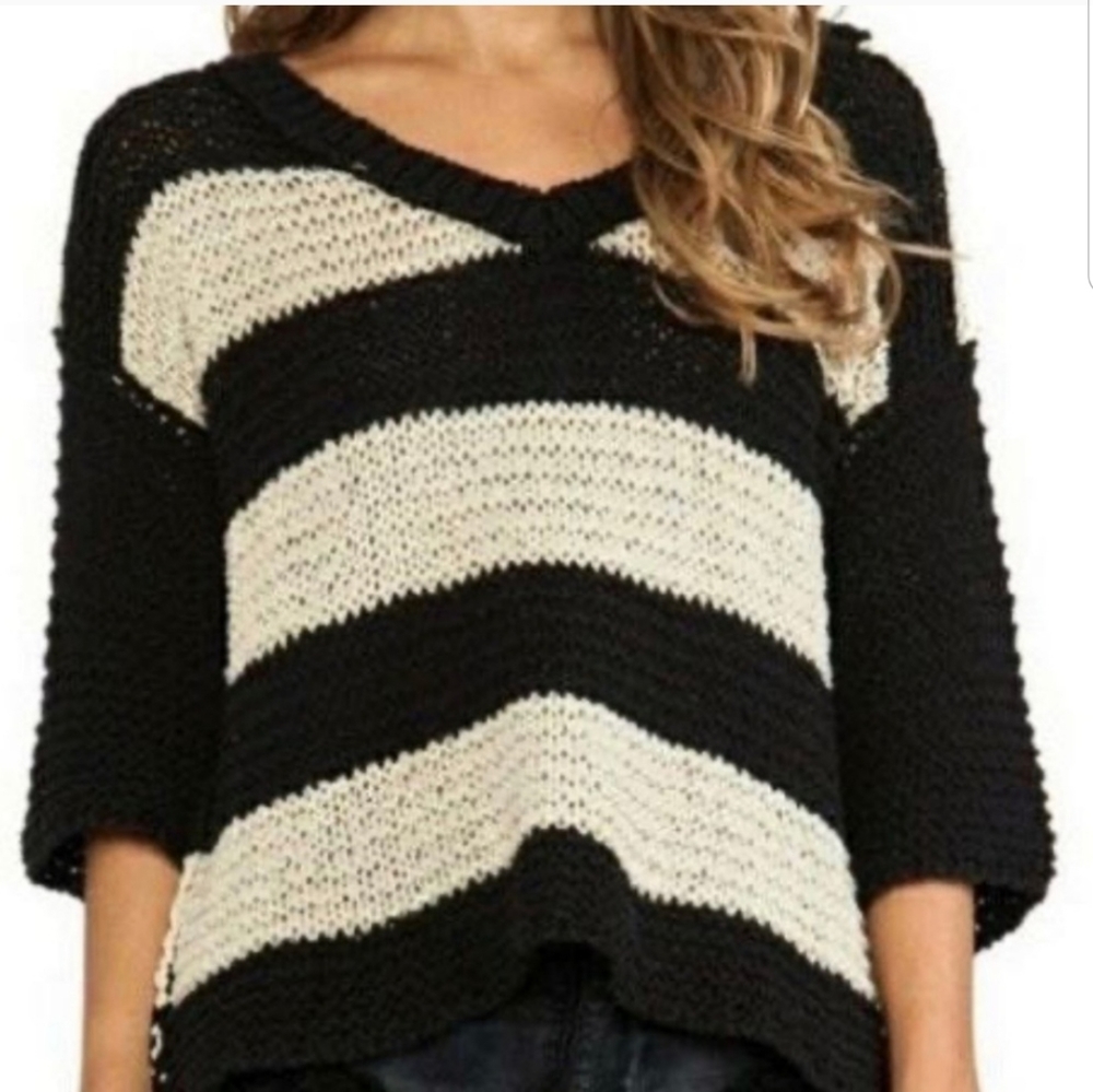 Free People Oversized Cream And Black Sweater